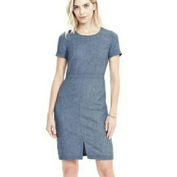 Banana Republic Light Blue Wool Classic Short-Sleeve Sheath Dres, Size 10 GUC - Picture 6 of 6